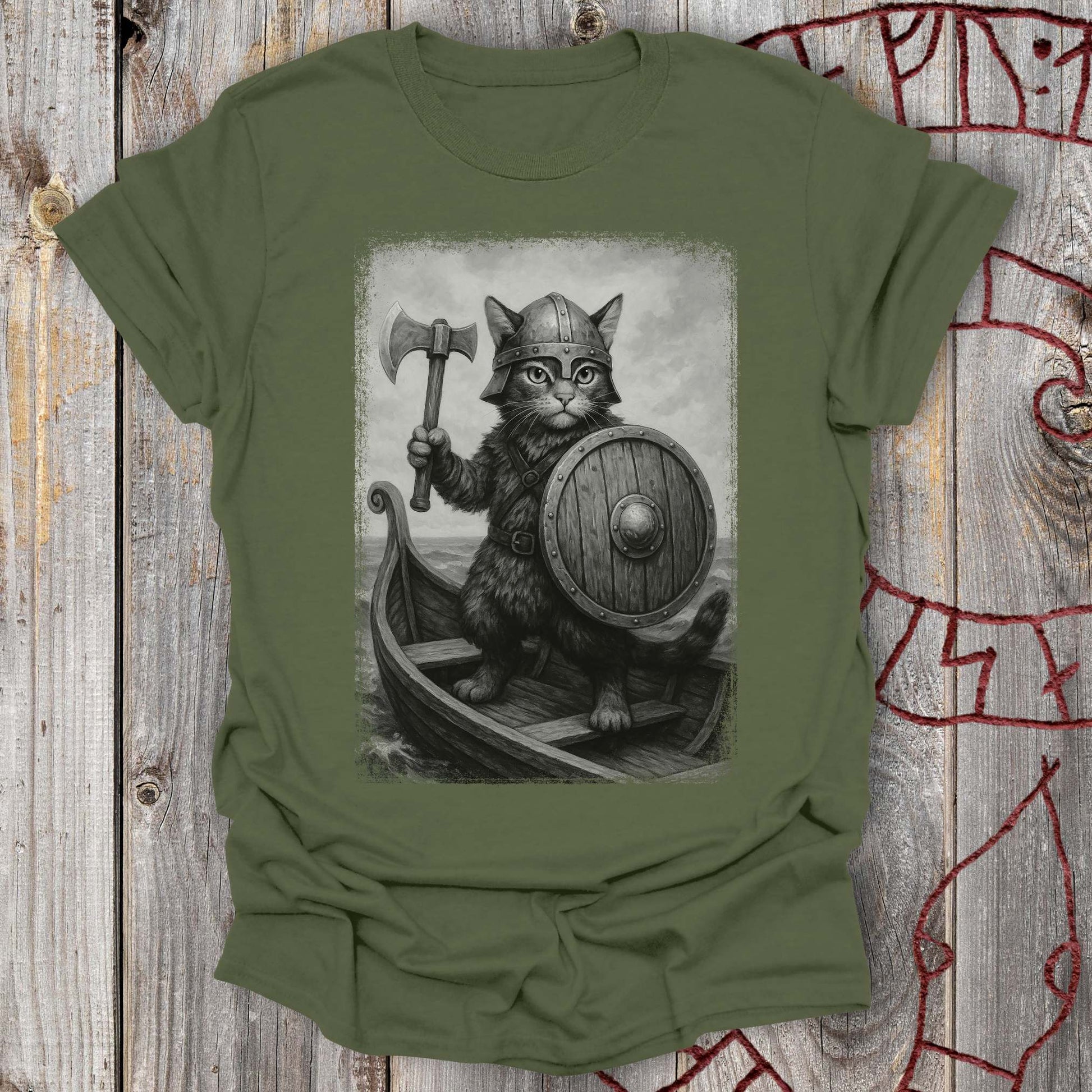 T-Shirt Viking Cat on a Longship T-Shirt Unisex size S M L XL 2XL