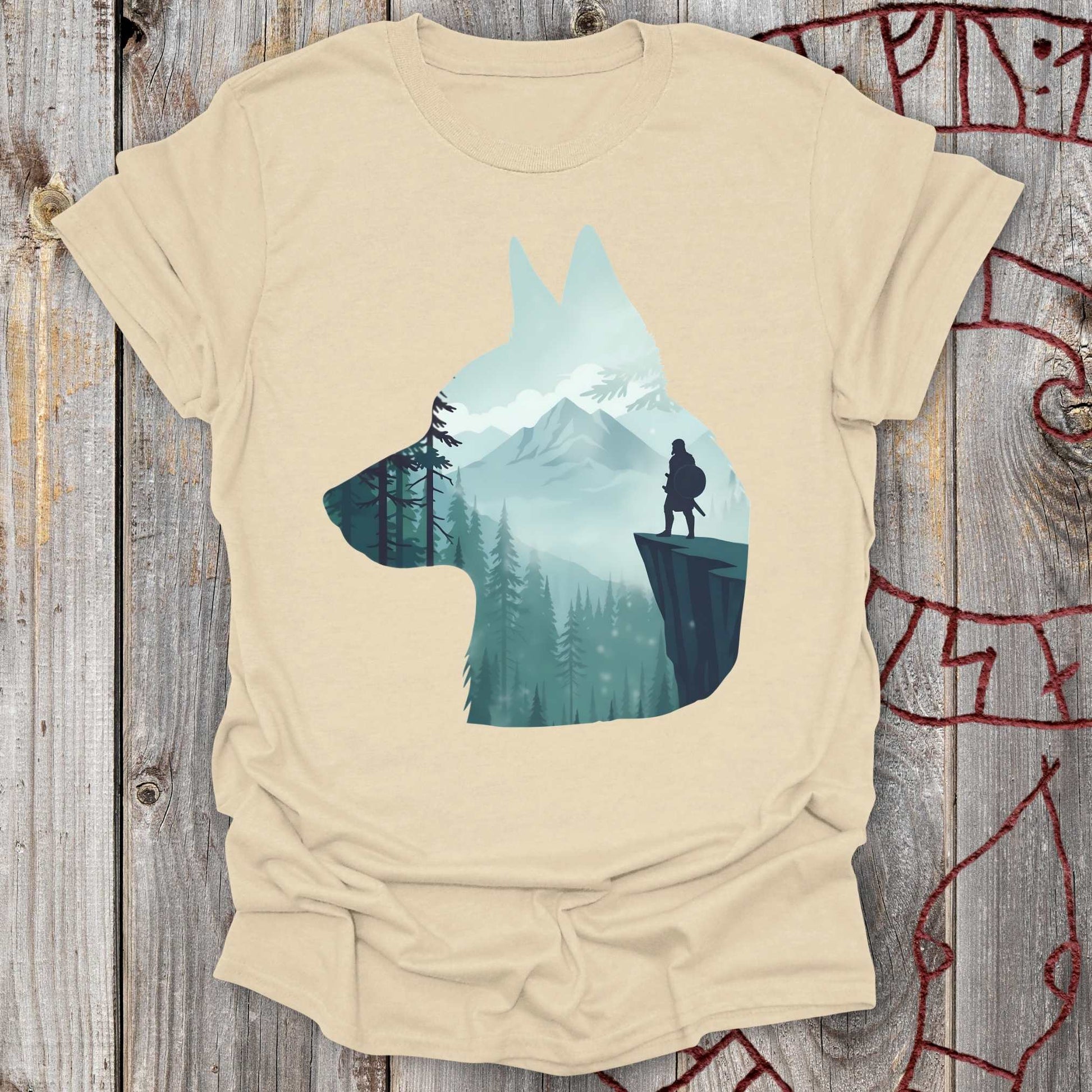 T-Shirt German Shepherd Silhouette & Viking - Scandinavian Nature T-shirt Unisex size S M L XL 2XL