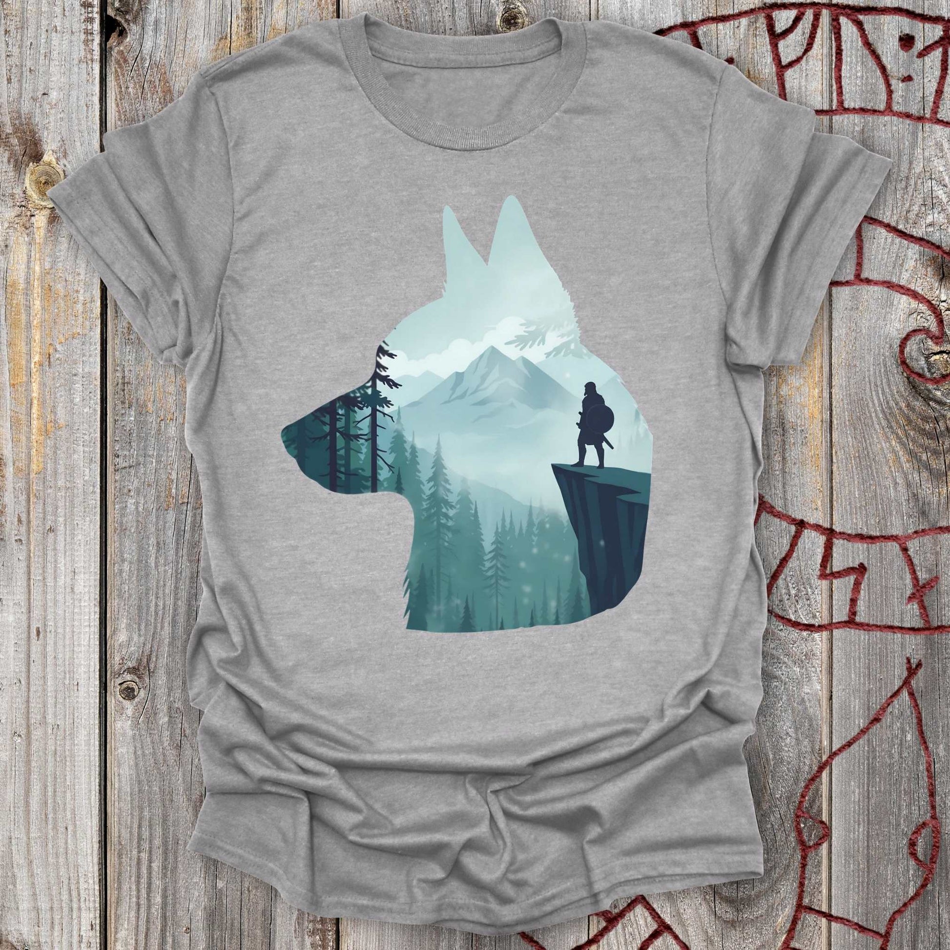 T-Shirt German Shepherd Silhouette & Viking - Scandinavian Nature T-shirt Unisex size S M L XL 2XL