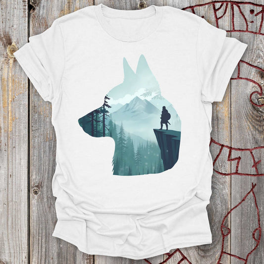 German Shepherd Silhouette & Viking - Scandinavian Nature T-shirt