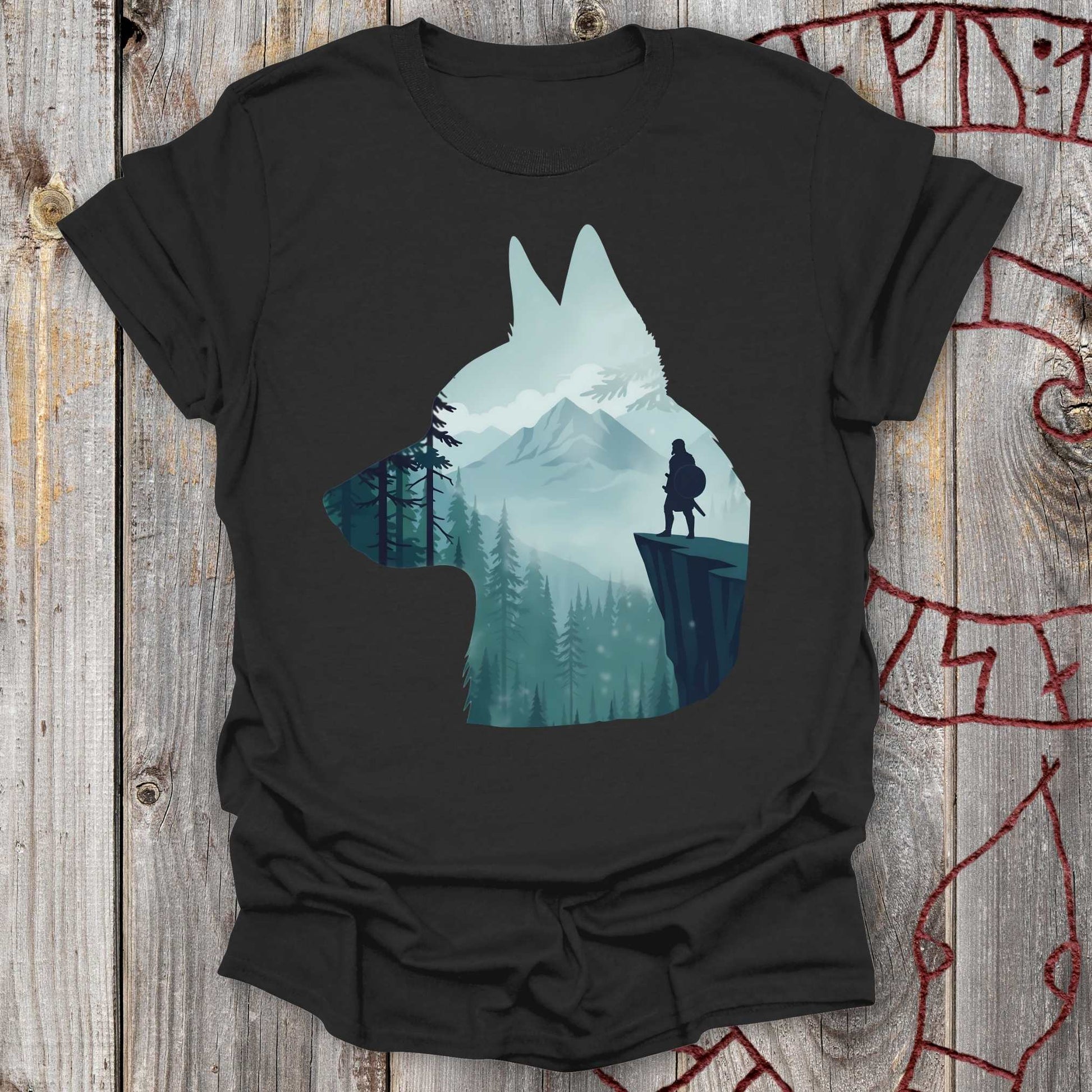 T-Shirt German Shepherd Silhouette & Viking - Scandinavian Nature T-shirt Unisex size S M L XL 2XL