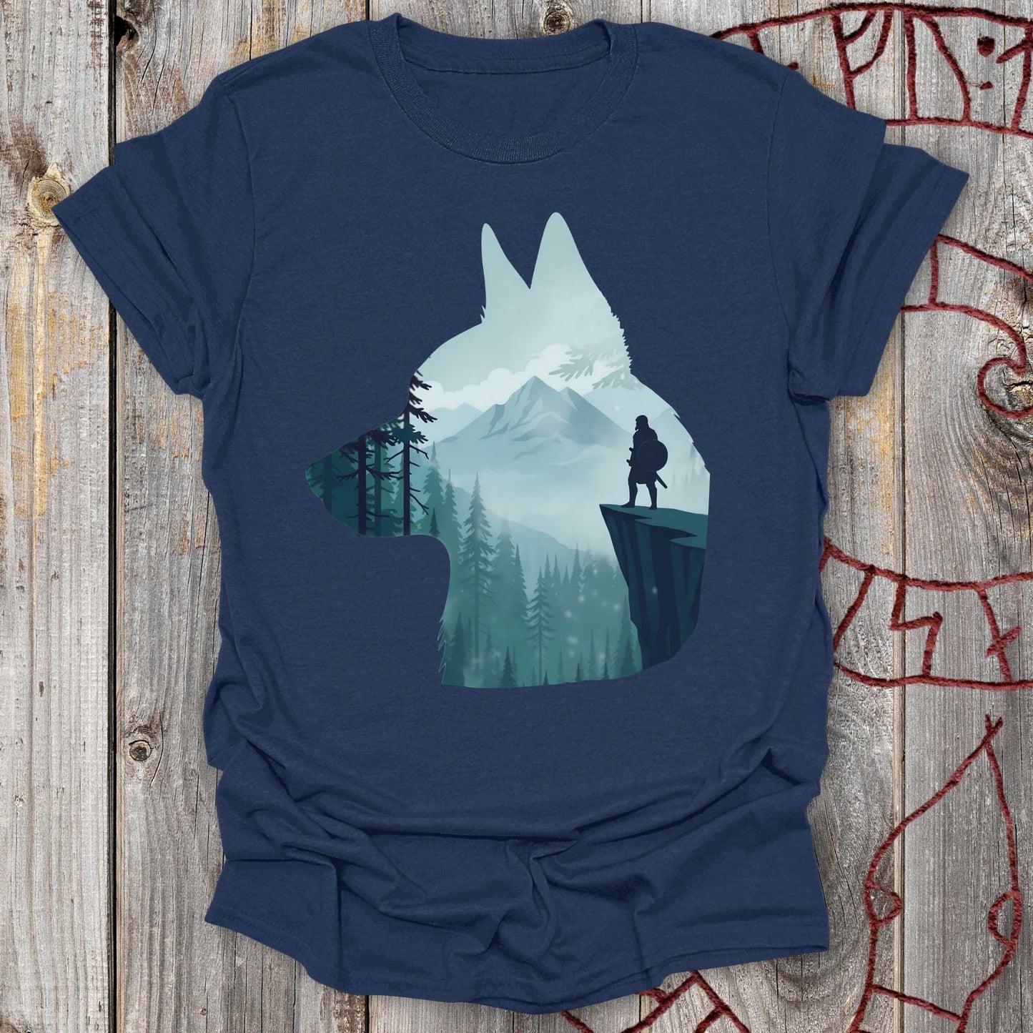 T-Shirt German Shepherd Silhouette & Viking - Scandinavian Nature T-shirt Unisex size S M L XL 2XL
