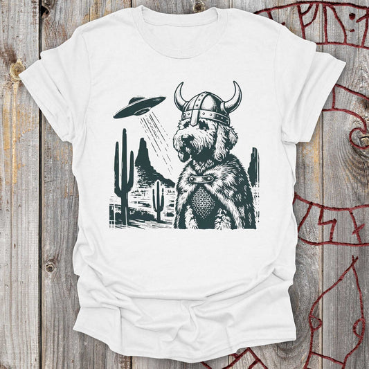 Goldendoodle Viking and UFO T-shirt