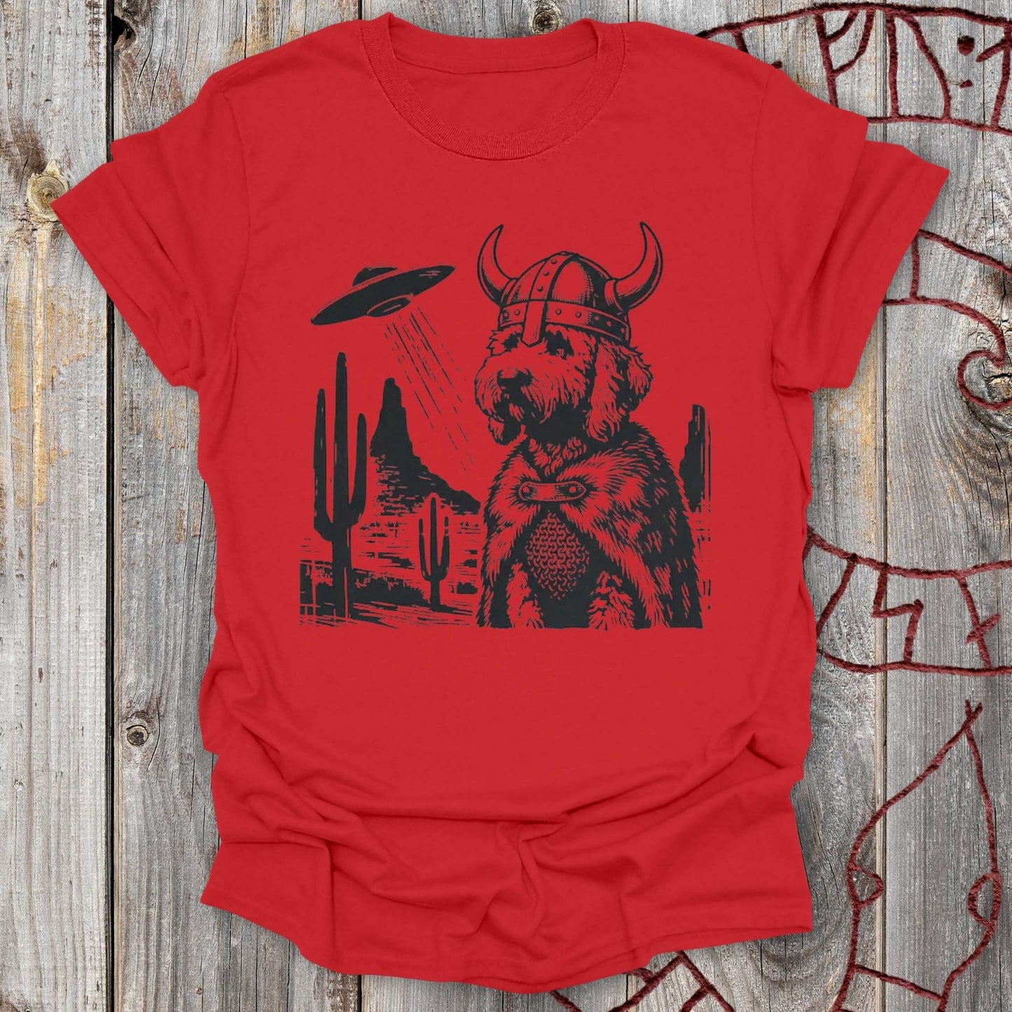 Goldendoodle Viking and UFO T-shirt