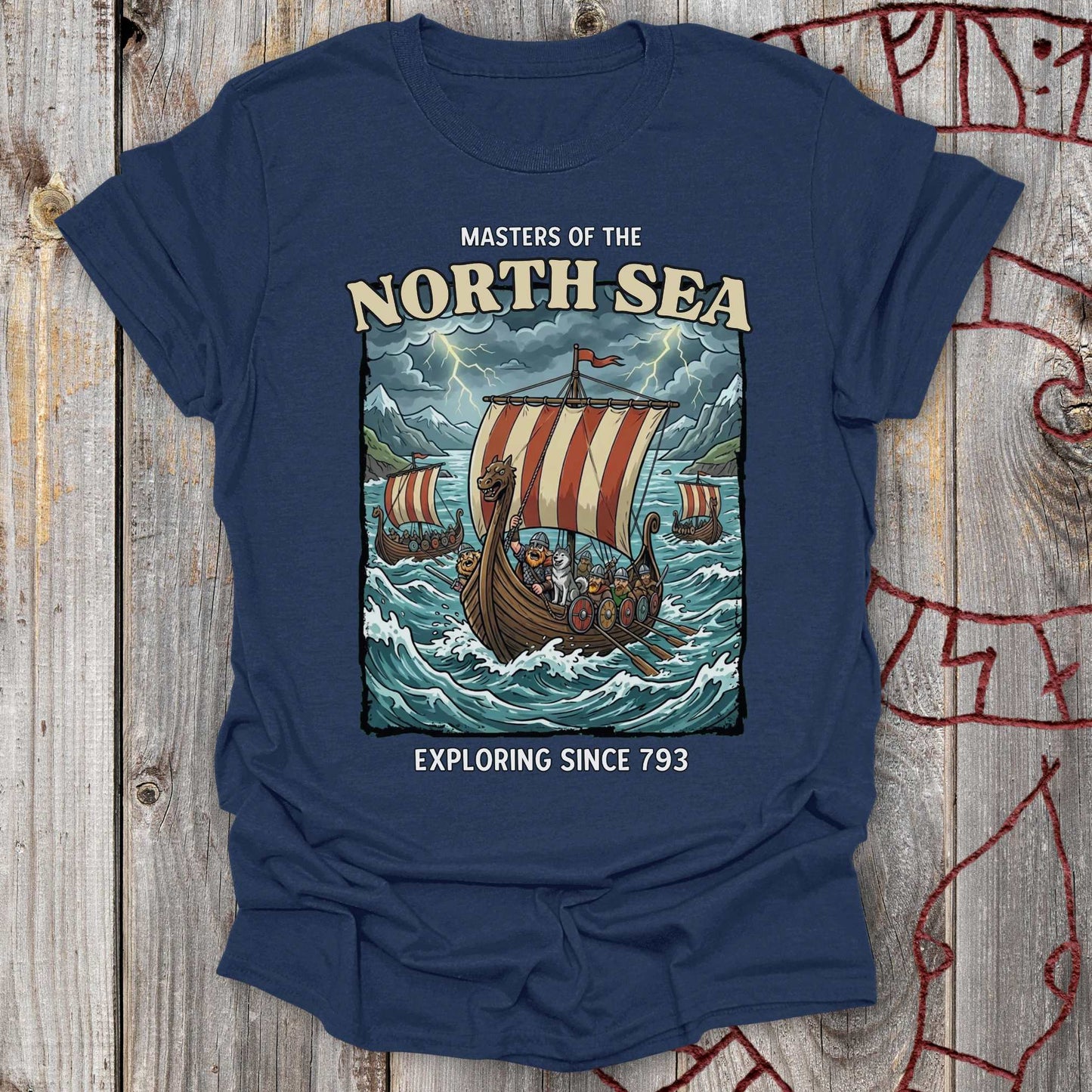 Masters of the North Sea - Exploring since 793 Viking Adventure T-shirt NEW!