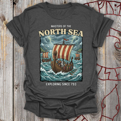 Masters of the North Sea - Exploring since 793 Viking Adventure T-shirt NEW!
