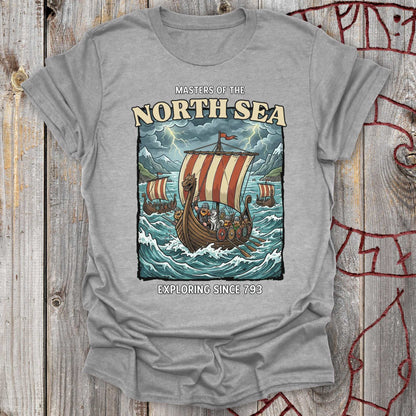 Masters of the North Sea - Exploring since 793 Viking Adventure T-shirt NEW!
