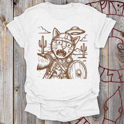 Viking Selfie Cat and UFO in Desert T-shirt NEW!