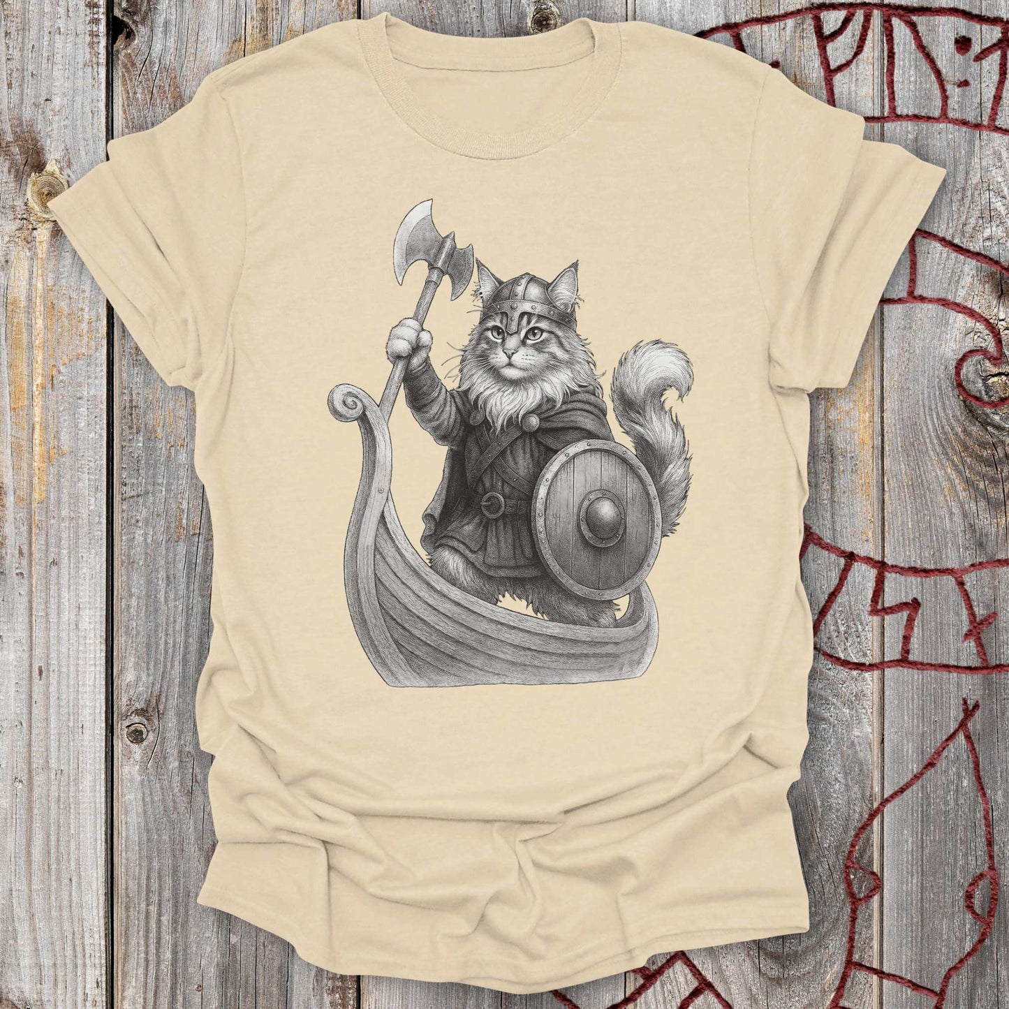 Cat in Longship - Viking T-shirt NEW!