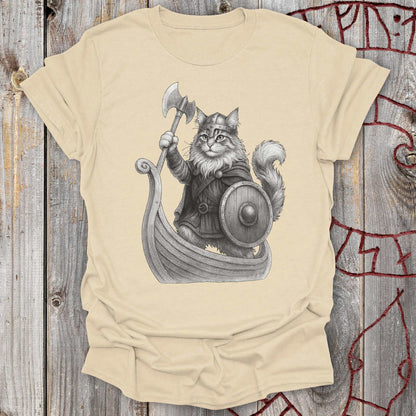 Cat in Longship - Viking T-shirt NEW!
