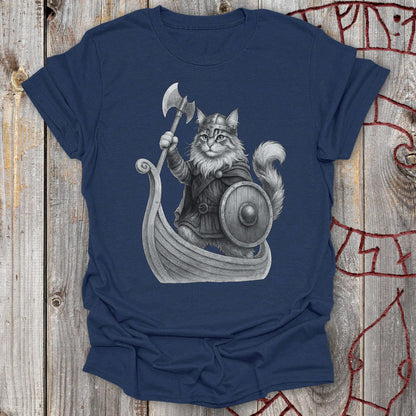 Cat in Longship - Viking T-shirt NEW!