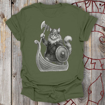 Cat in Longship - Viking T-shirt NEW!