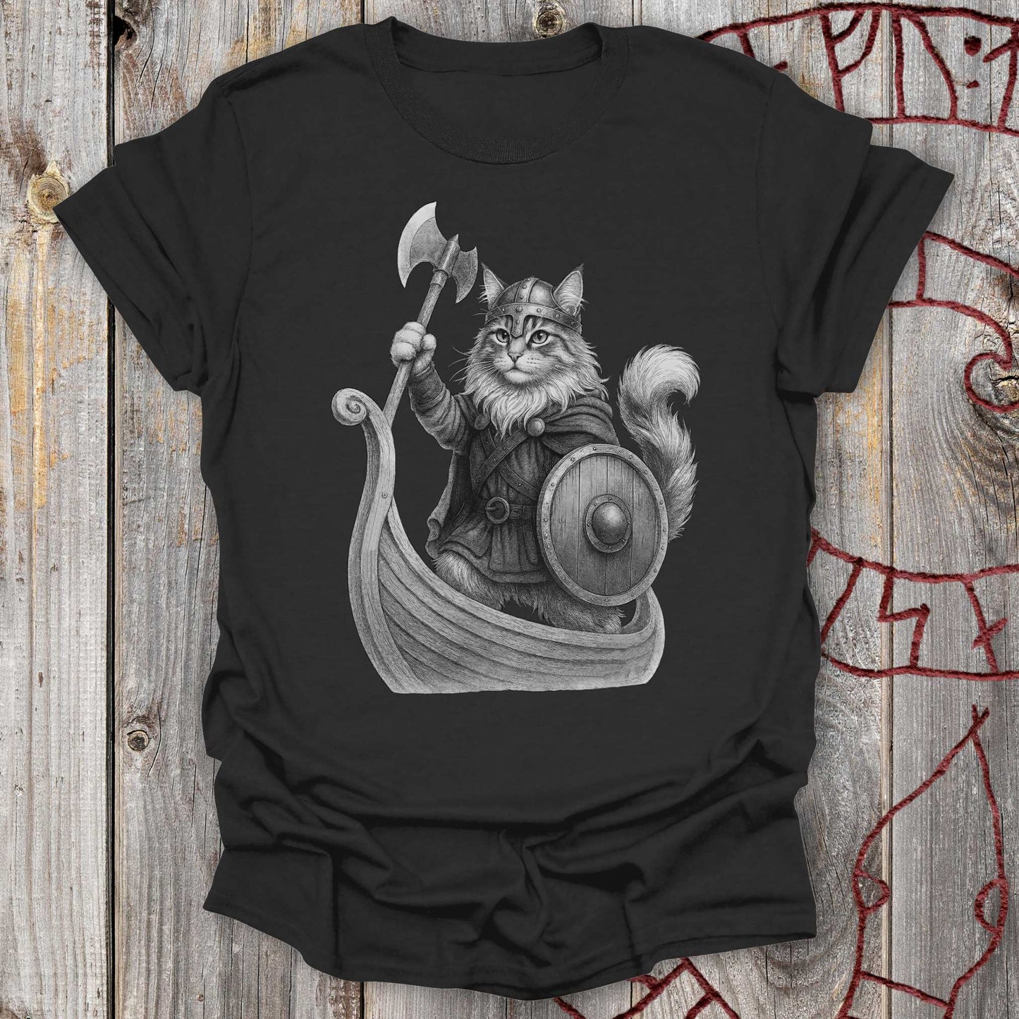 Cat in Longship - Viking T-shirt NEW!