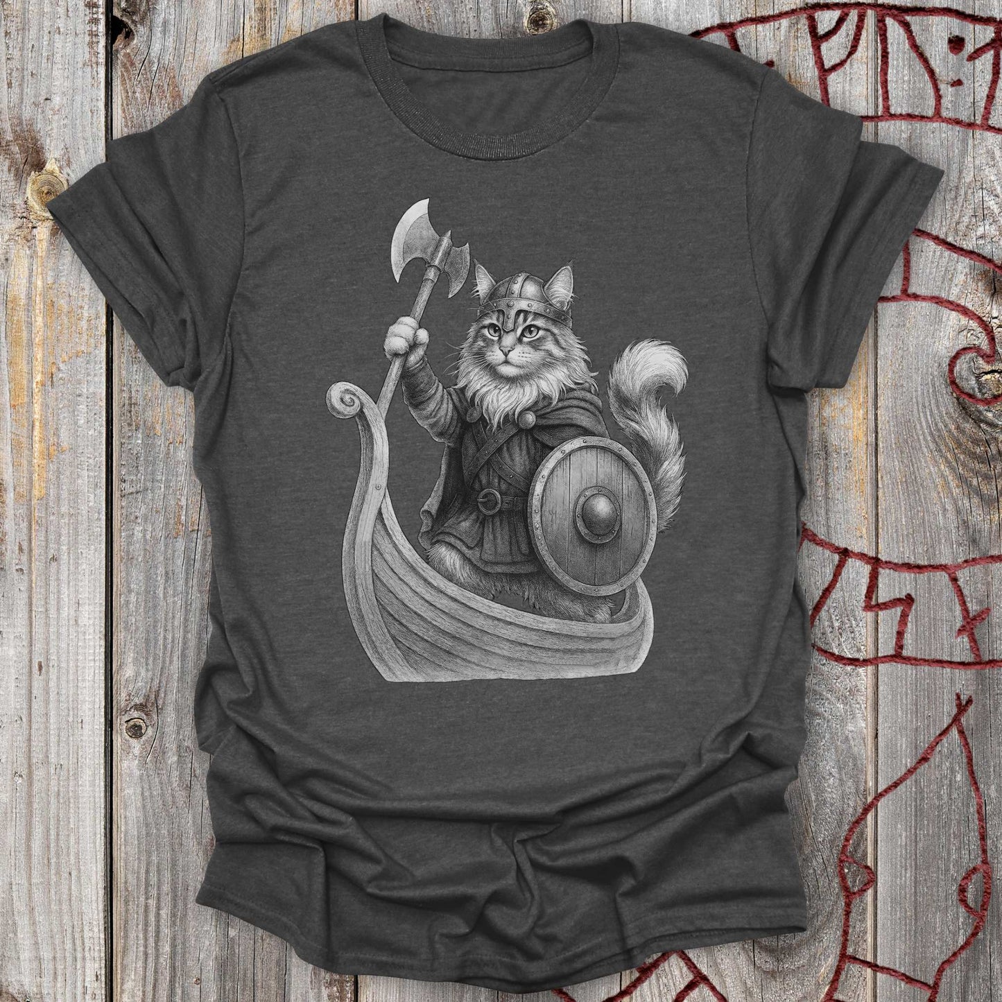 Cat in Longship - Viking T-shirt NEW!