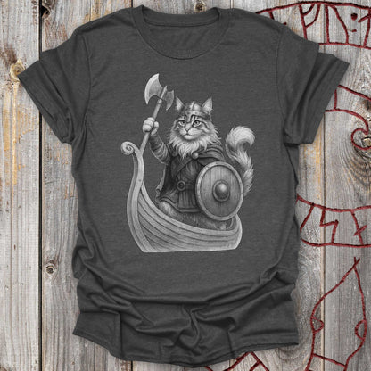 Cat in Longship - Viking T-shirt NEW!