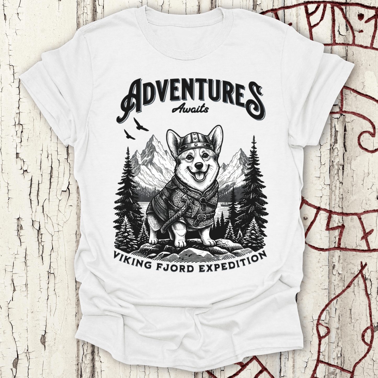 Adventure Awaits - Viking Fjord Expedition Corgi T-shirt NEW!