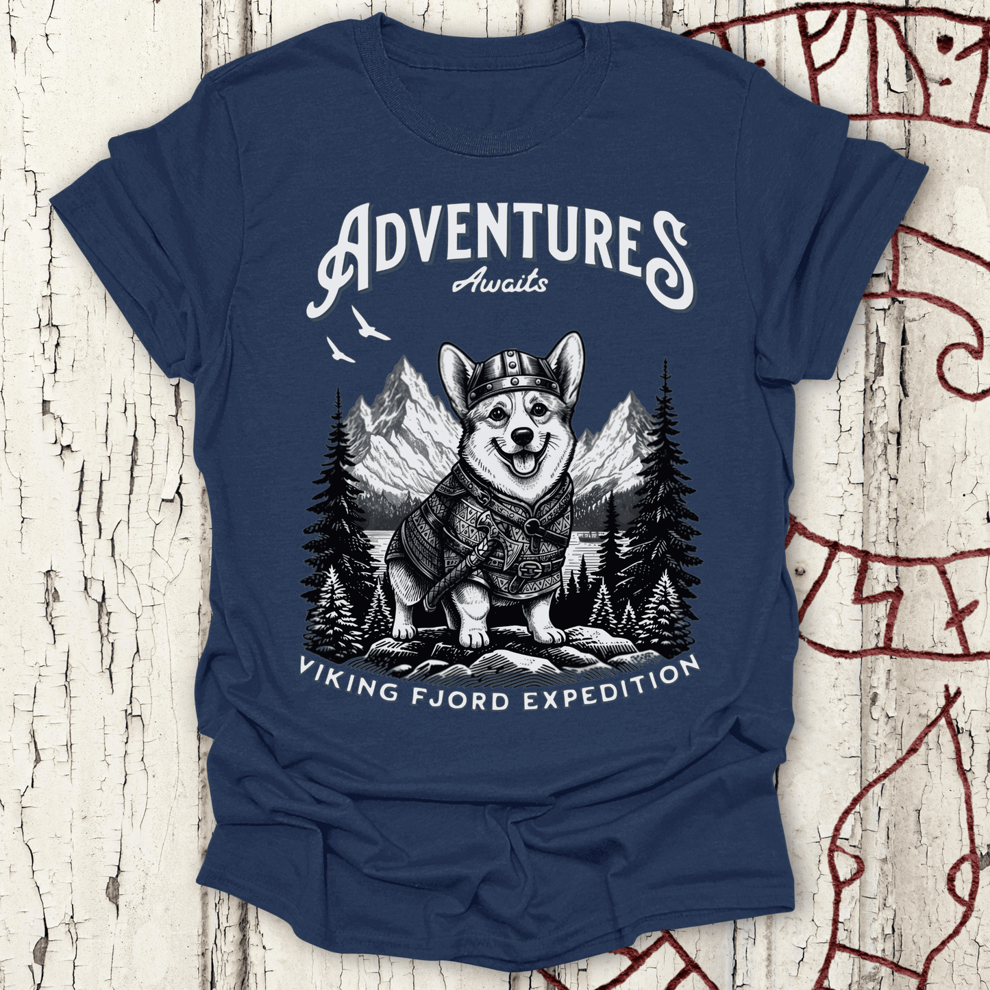Adventure Awaits - Viking Fjord Expedition Corgi T-shirt NEW!