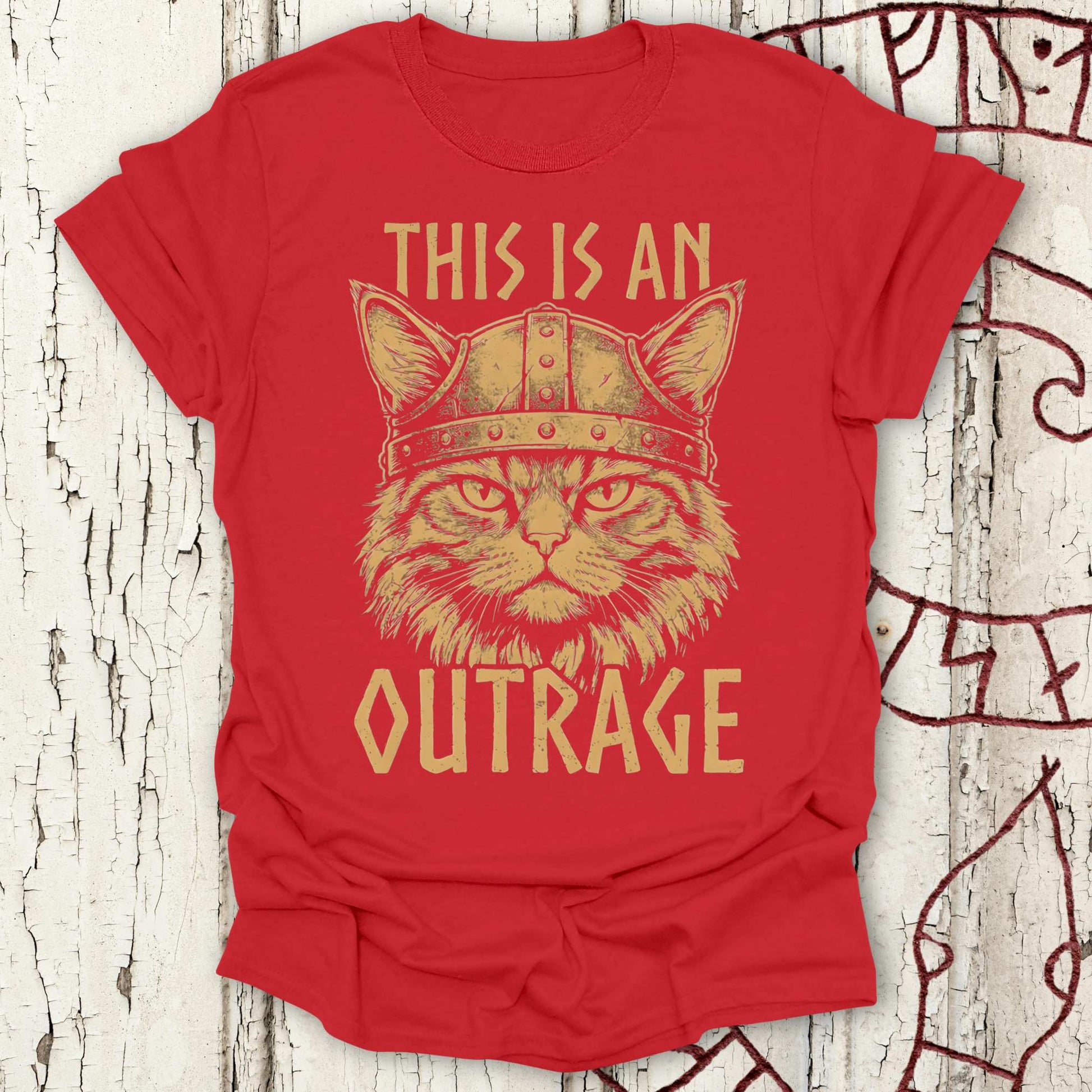T-Shirt This is an Outrage - Viking Cat T-shirt NEW! Unisex size S M L XL 2XL