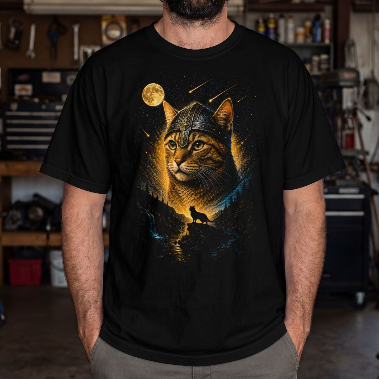 Orange Cat Howling at the Moon Viking T-shirt NEW!