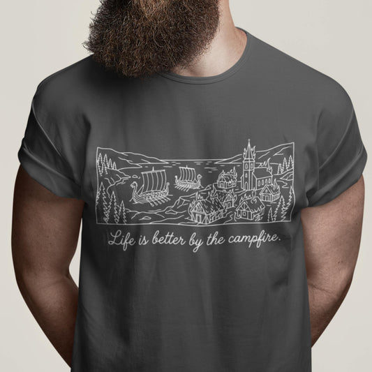 Life is Better by the Campfire - Funny Viking Minimalist T-shirt