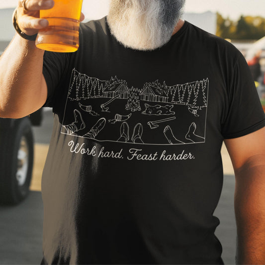 Work Hard. Feast Harder - Funny Viking Minimalist T-shirt