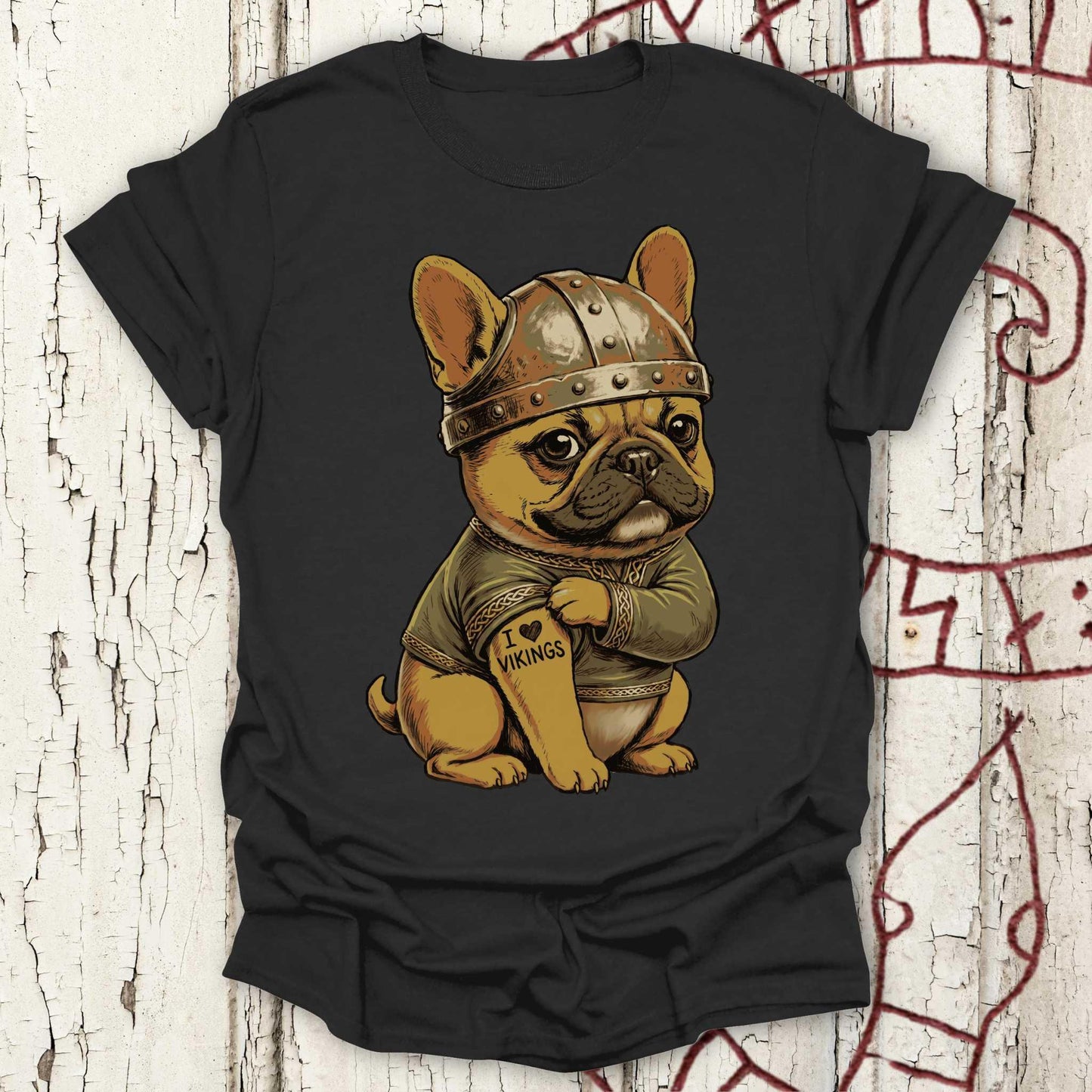 Viking Bulldog with Tattoo - I Love Vikings - T-shirt NEW!