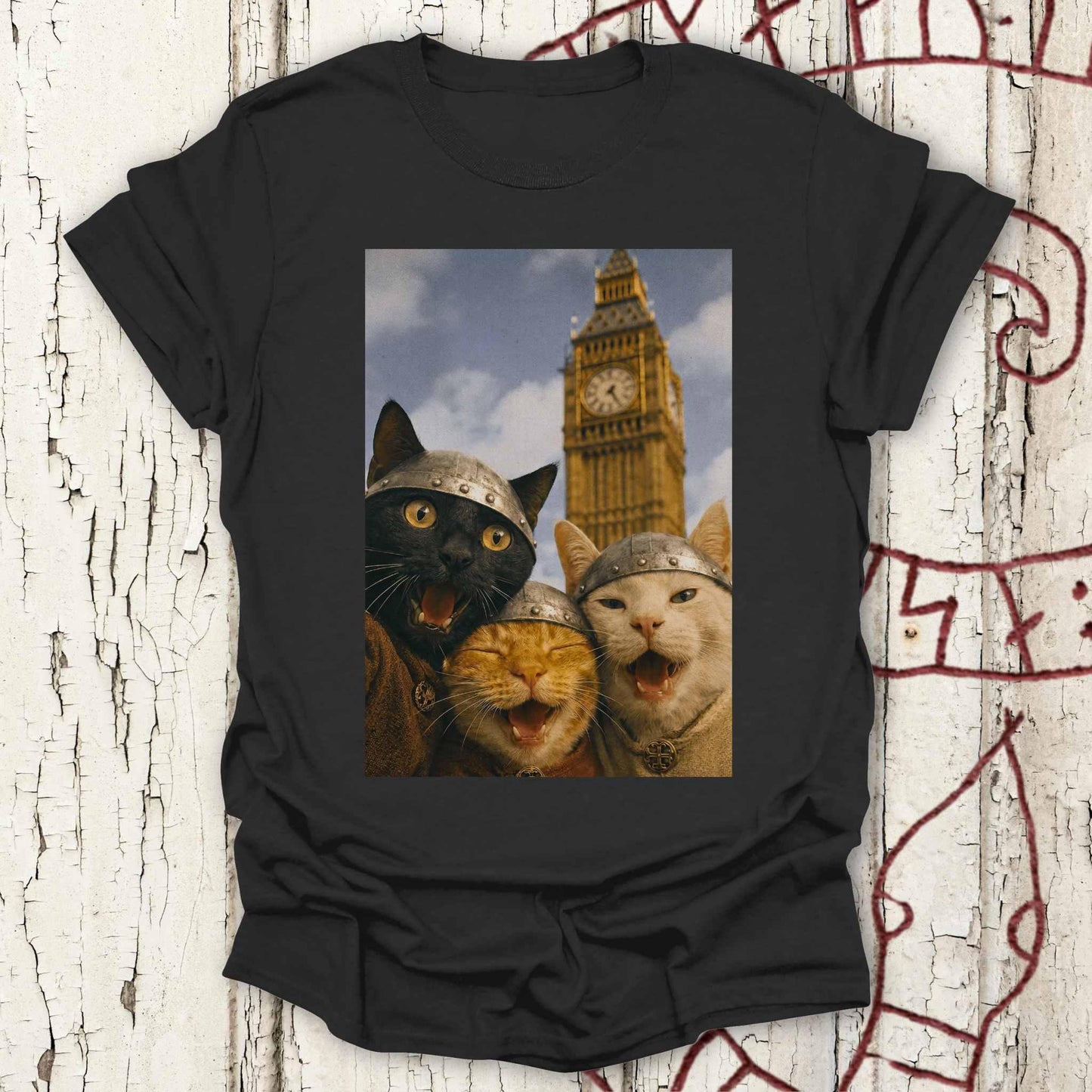 Viking Cats Retro Selfie Photo Style - Big Ben London UK T-shirt