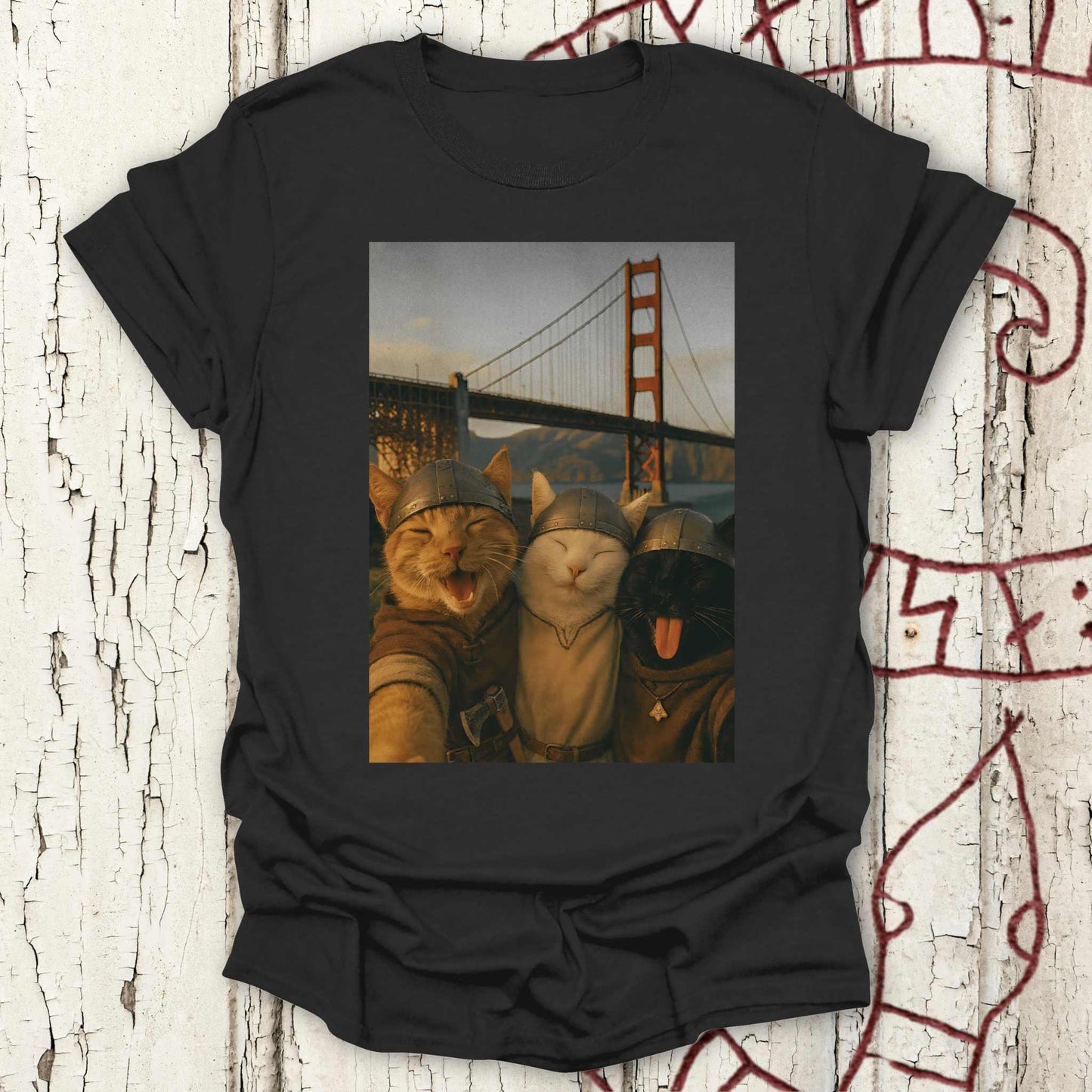 Viking Cats Retro Selfie Photo Style - Golden Gate Bridge T-shirt
