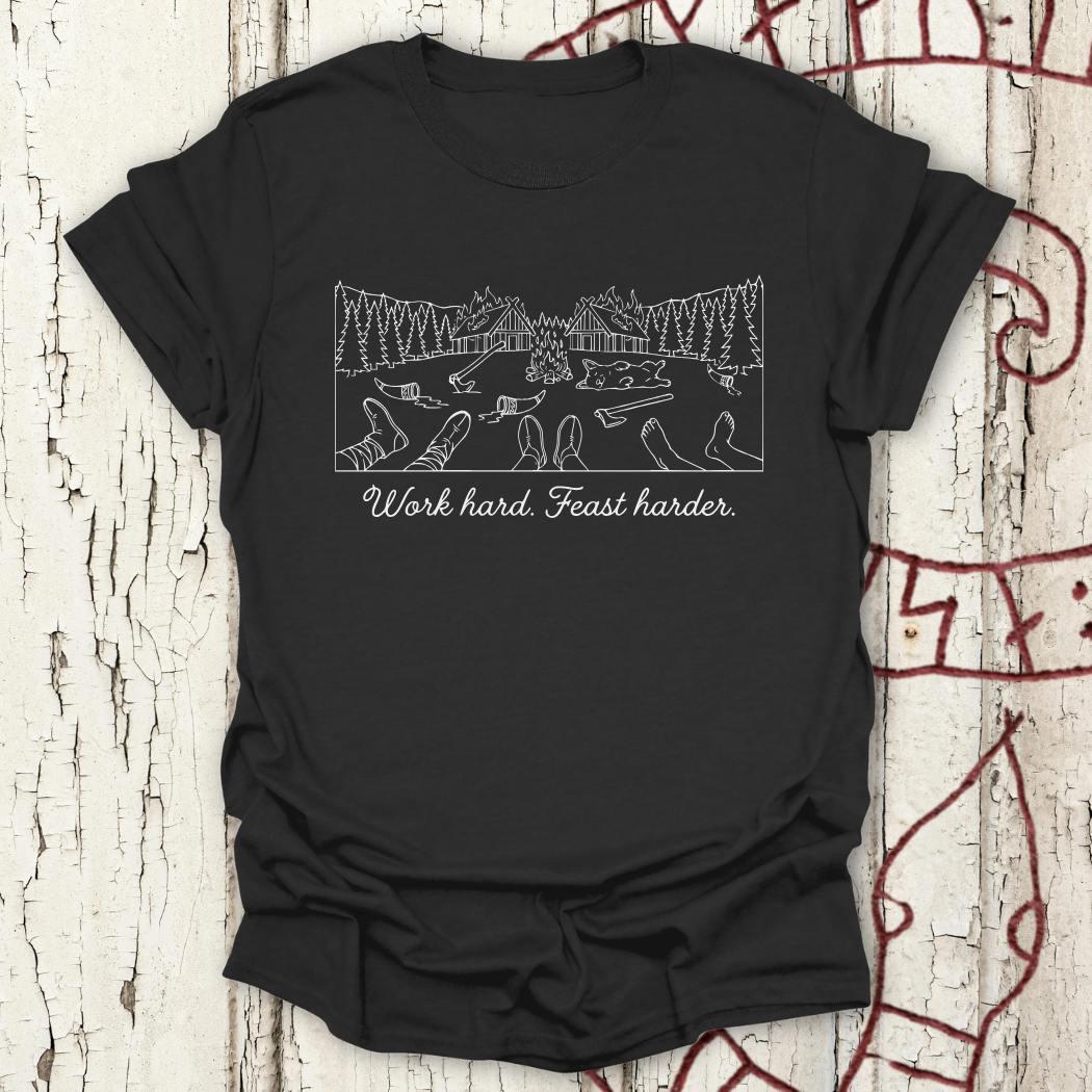 Work Hard. Feast Harder - Funny Viking Minimalist T-shirt