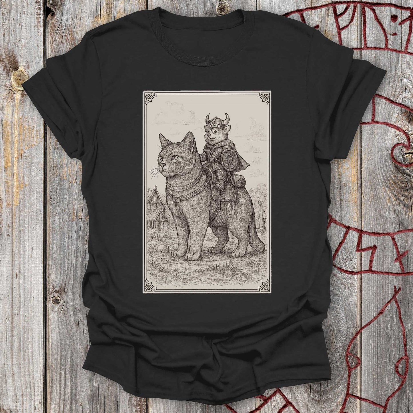 Medieval Cat With Small Viking Corgi – T-Shirt