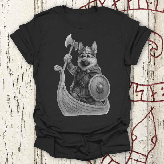 German Shepherd in a Longship T-shirt