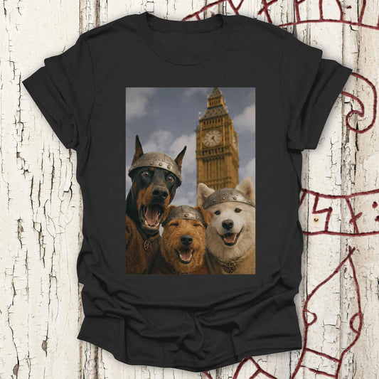 Viking Dogs Retro Selfie Photo Style - Big Ben London UK T-shirt NEW!