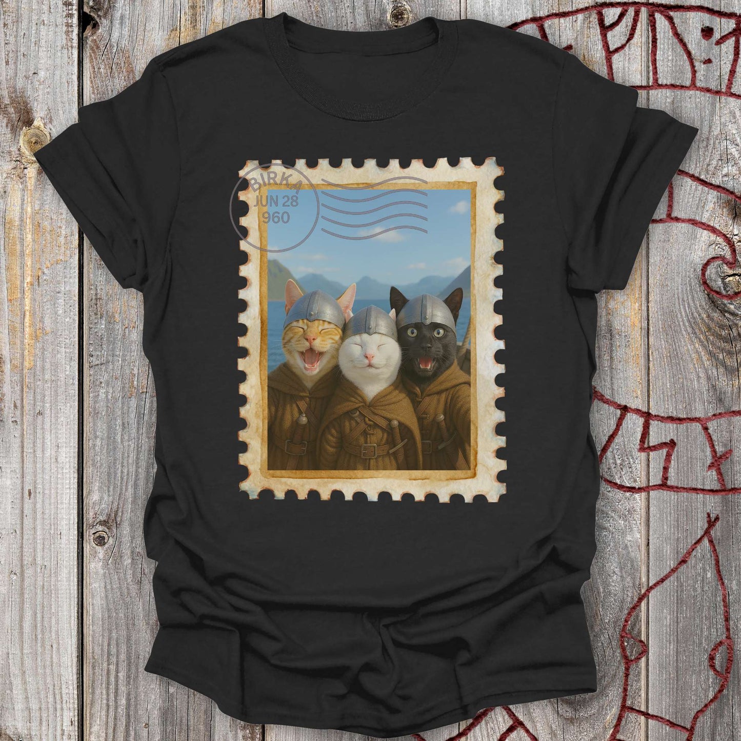 Viking Selfie Cats on a Longship T-Shirt