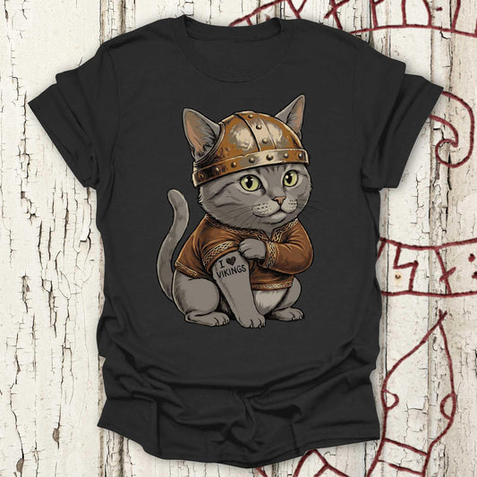 Viking Cat with Tattoo "I Love Vikings" - T-shirt NEW!
