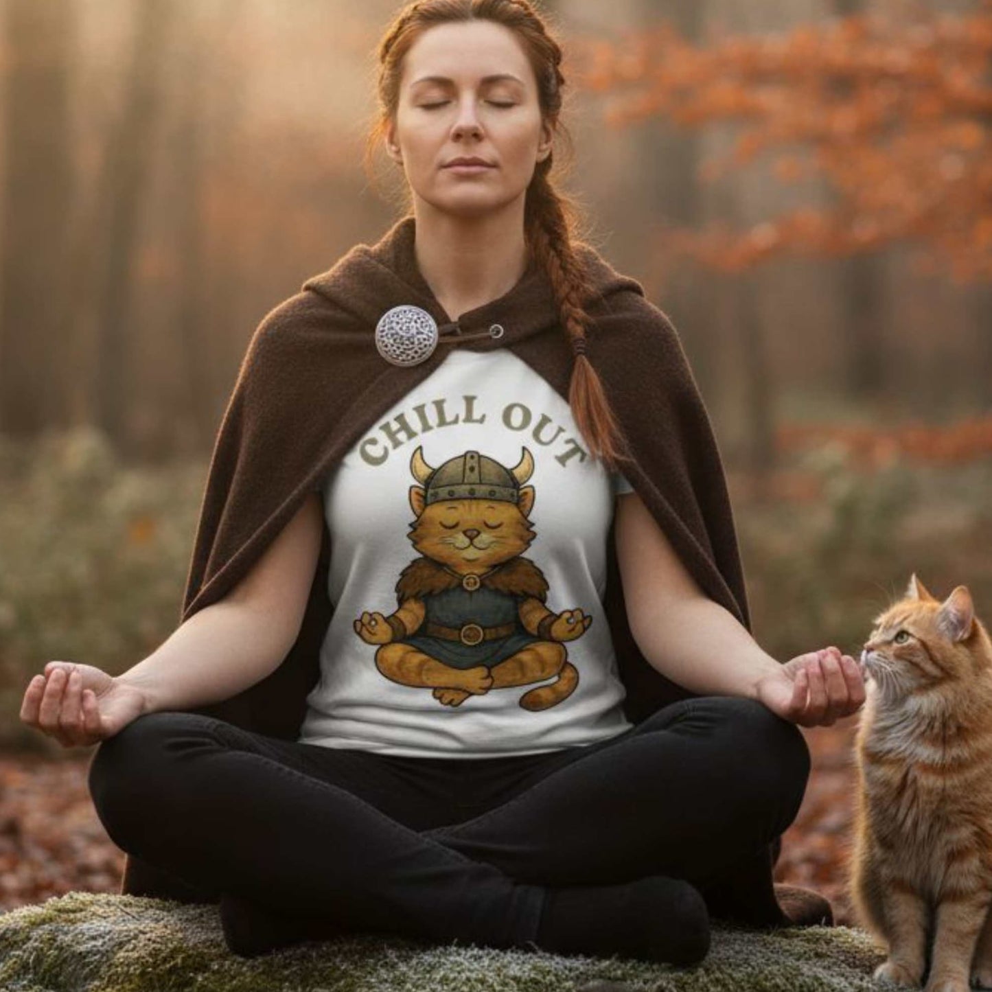 T-Shirt Chill Out - Viking Cat Meditation T-Shirt Unisex size S M L XL 2XL