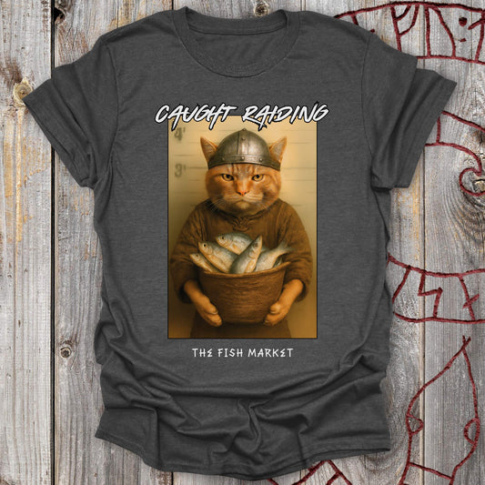 Caught Raiding the Fish Market - Viking Cat T-Shirt