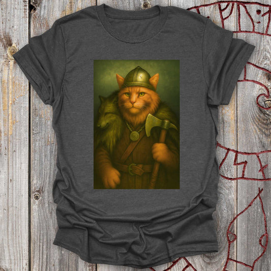 Viking Cat in Wolfskin Plaid T-Shirt