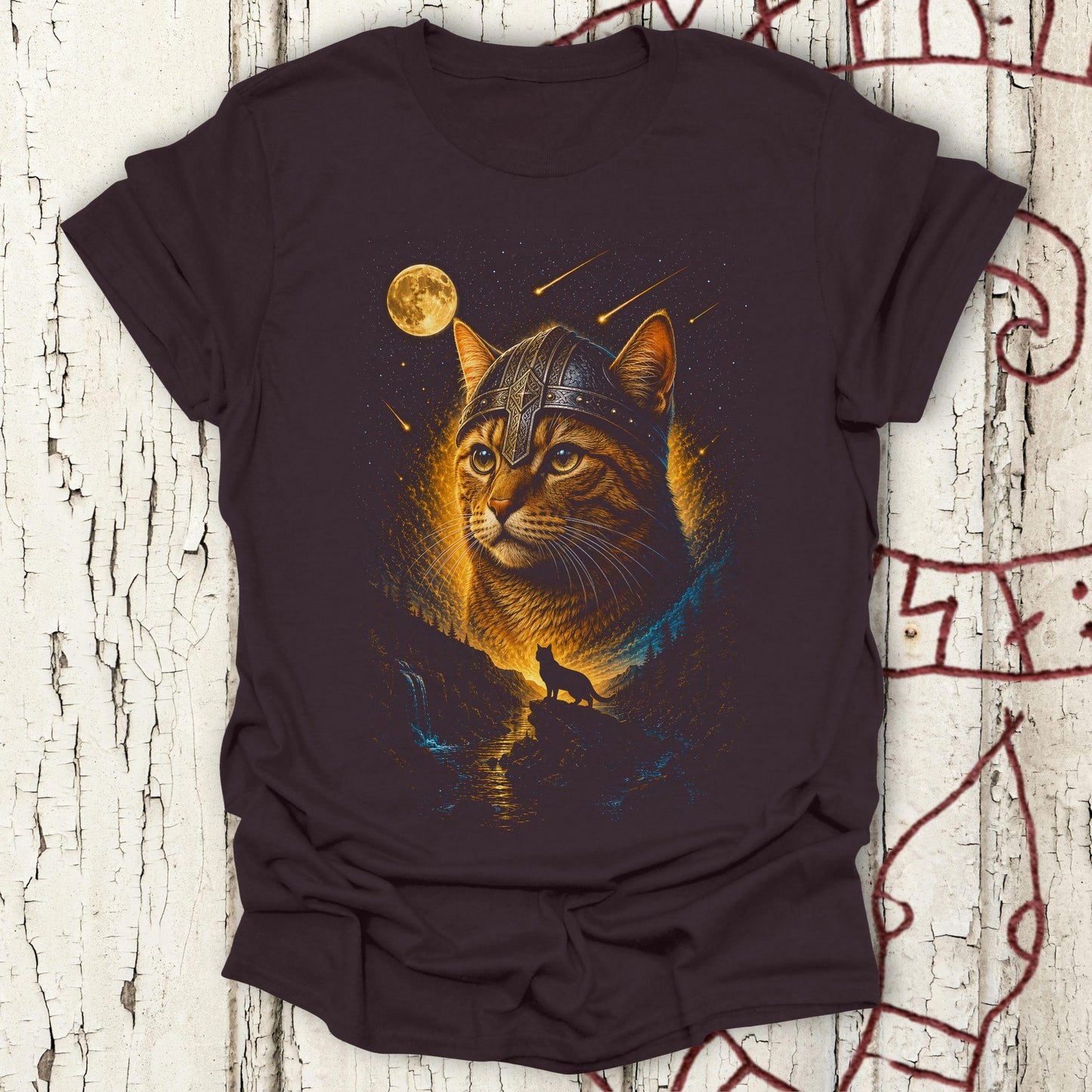 Orange Cat Howling at the Moon Viking T-shirt NEW!
