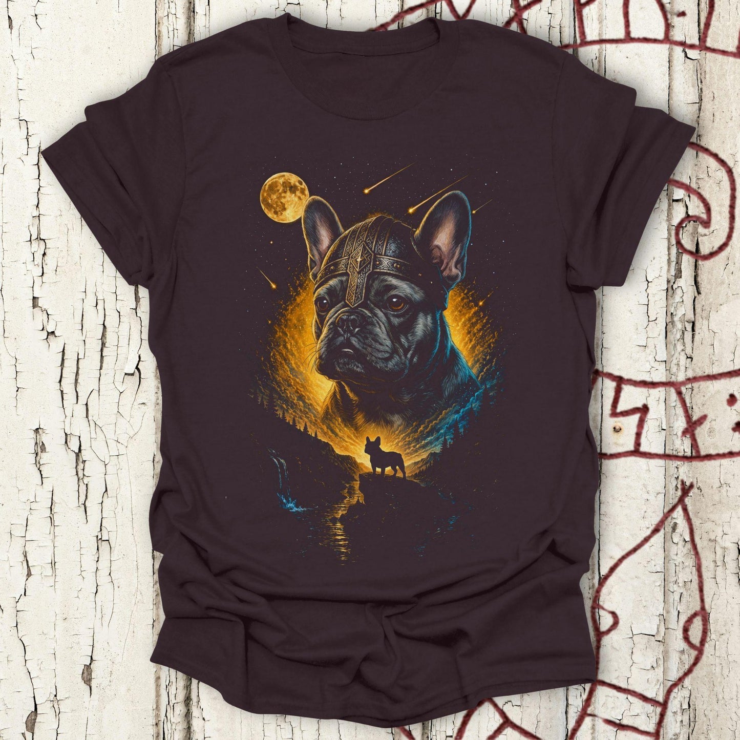 French Bulldog Howling at the Moon Viking T-shirt NEW!