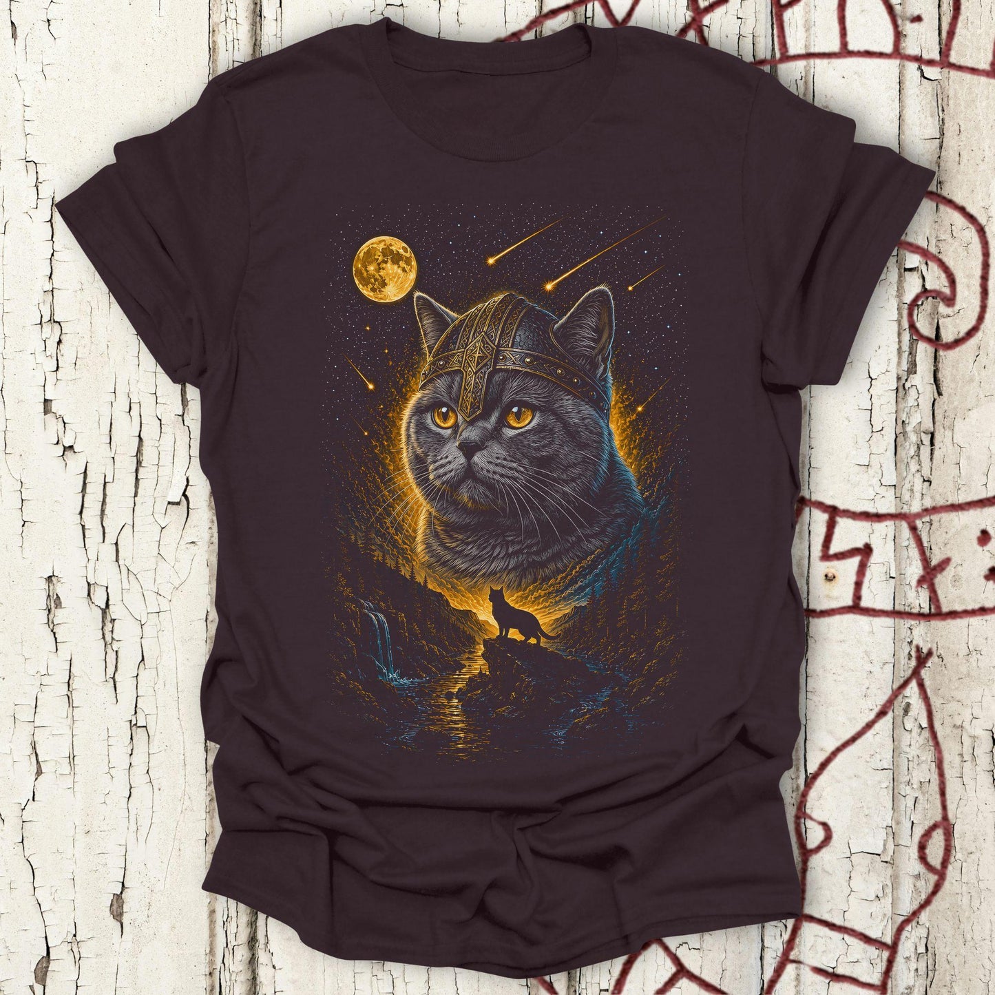 British Shorthair Howling at the Moon Viking T-shirt NEW!