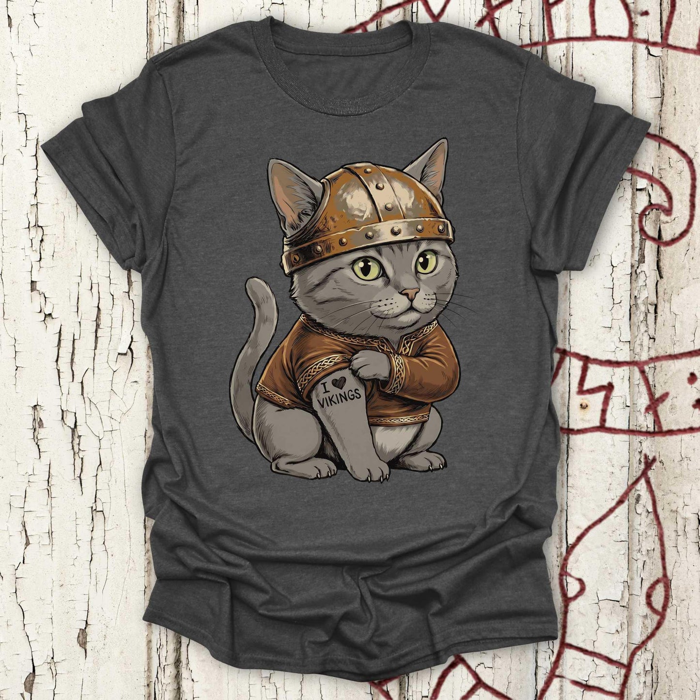 Viking Cat with Tattoo "I Love Vikings" - T-shirt NEW!