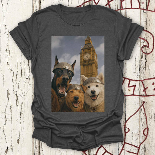 Viking Dogs Retro Selfie Photo Style - Big Ben London UK T-shirt NEW!