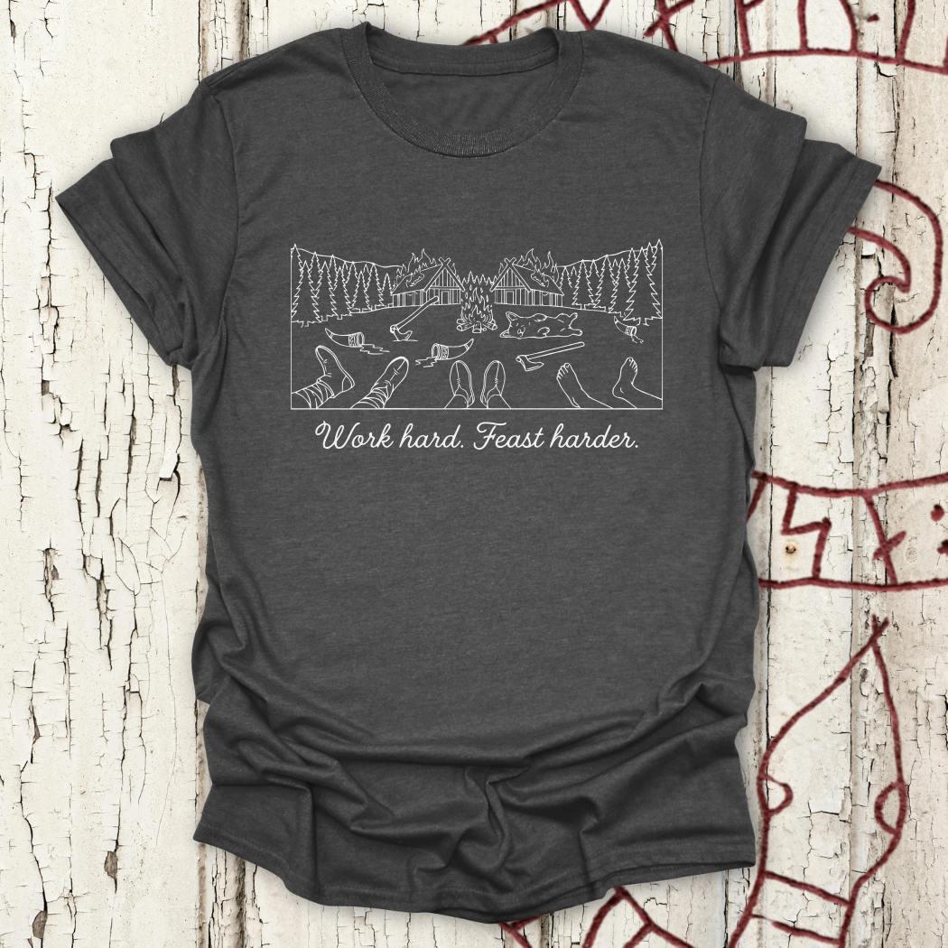 Work Hard. Feast Harder - Funny Viking Minimalist T-shirt