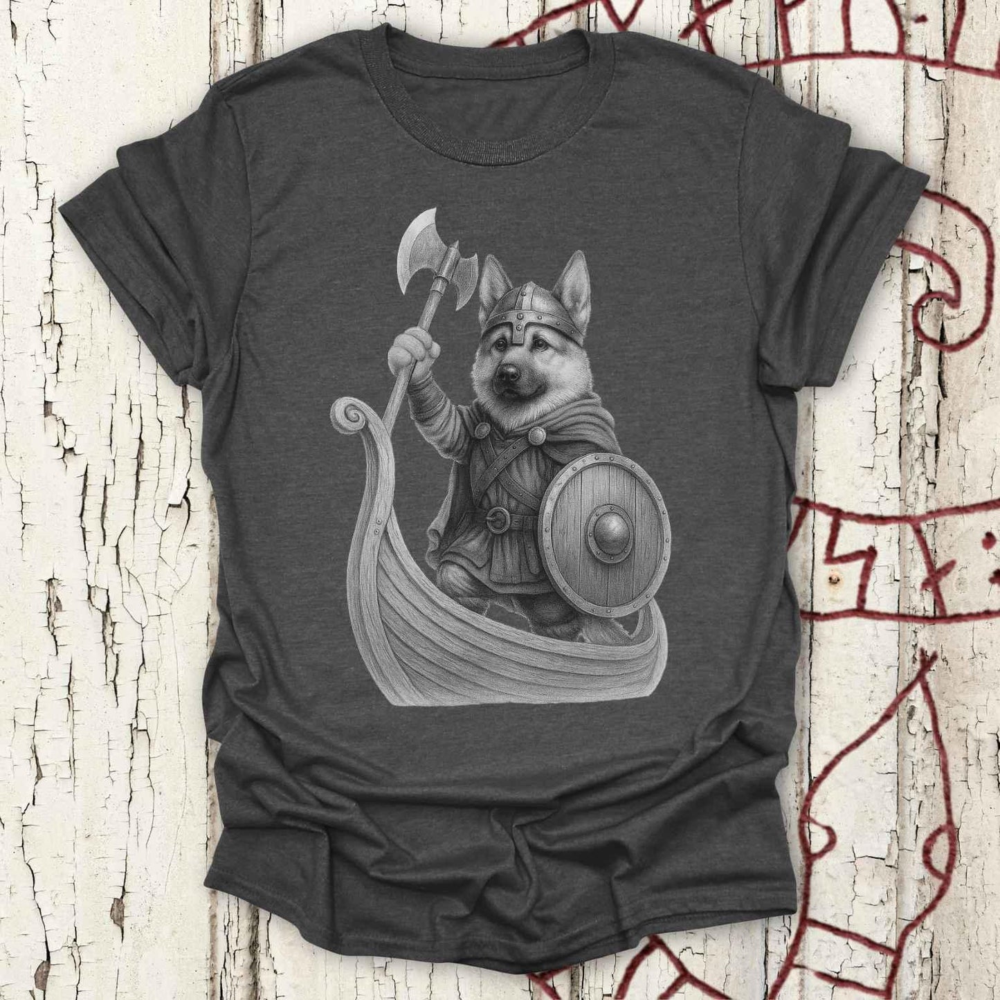 German Shepherd in a Longship T-shirt