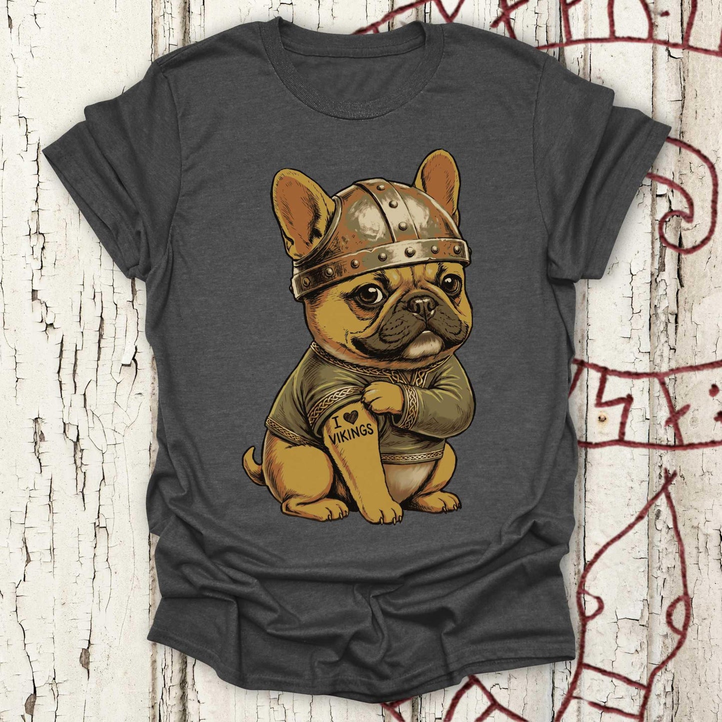 Viking Bulldog with Tattoo - I Love Vikings - T-shirt NEW!