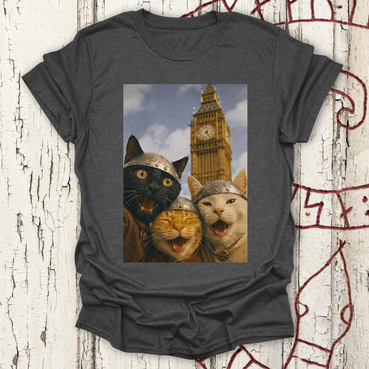 Viking Cats Retro Selfie Photo Style - Big Ben London UK T-shirt NEW!