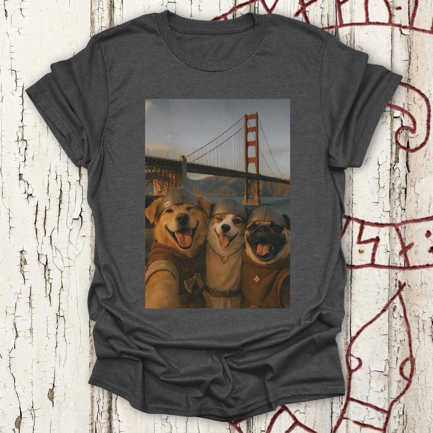 Viking Dogs Retro Selfie Photo Style - Golden Gate Bridge T-shirt NEW!