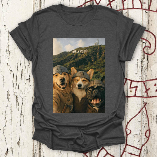 Viking Dogs Retro Selfie Photo Style - Hollywood Sign T-shirt NEW!