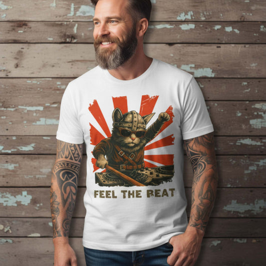 T-Shirt Feel the Beat - Viking Cat DJ T-Shirt Unisex size S M L XL 2XL