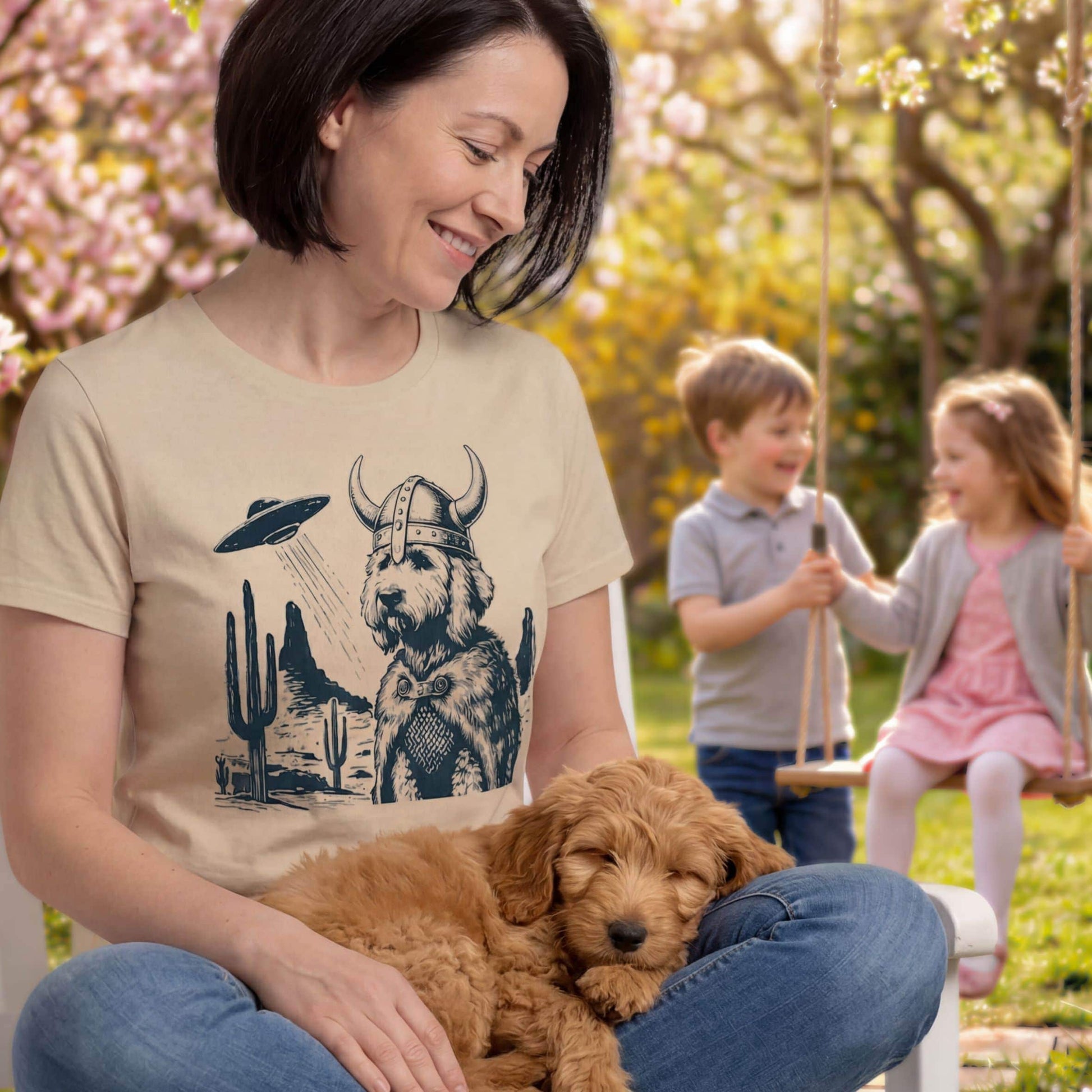 T-Shirt Goldendoodle Viking and UFO T-shirt Unisex size S M L XL 2XL